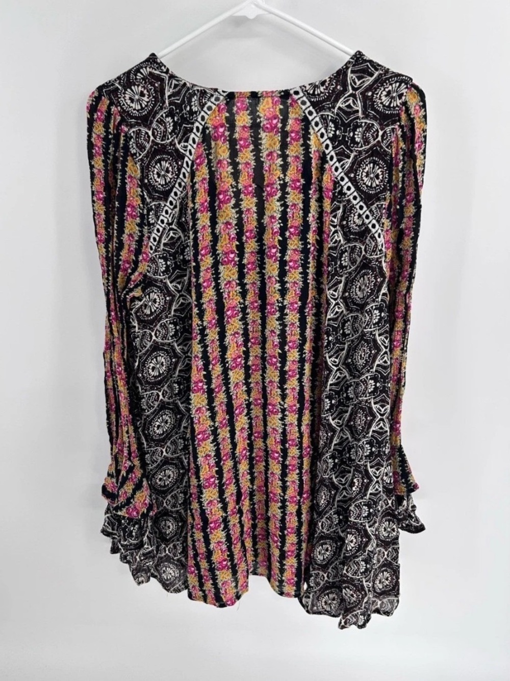 Free People Fallin Into You Tunic Dress  Black Combo Womens L Bell Sleeve Boho - Picture 9 of 14